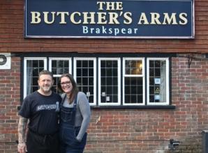 Headline in 48 Franklin gothic 48 herey butchers arms couple 1209
