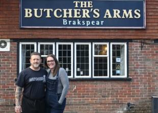 Headline in 48 Franklin gothic 48 herey butchers arms couple 1209