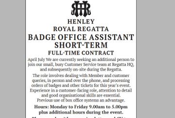 Henley Royal Regatta - Badge Office Assistant (Short Term)