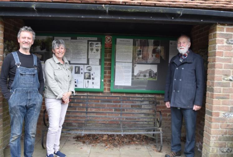 Noticeboards installed in bus shelter detailing history of village