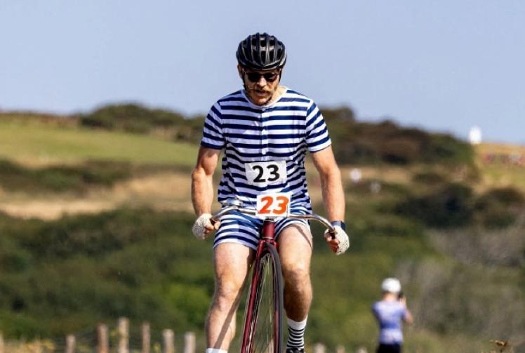 Hill climbing (on penny-farthing)